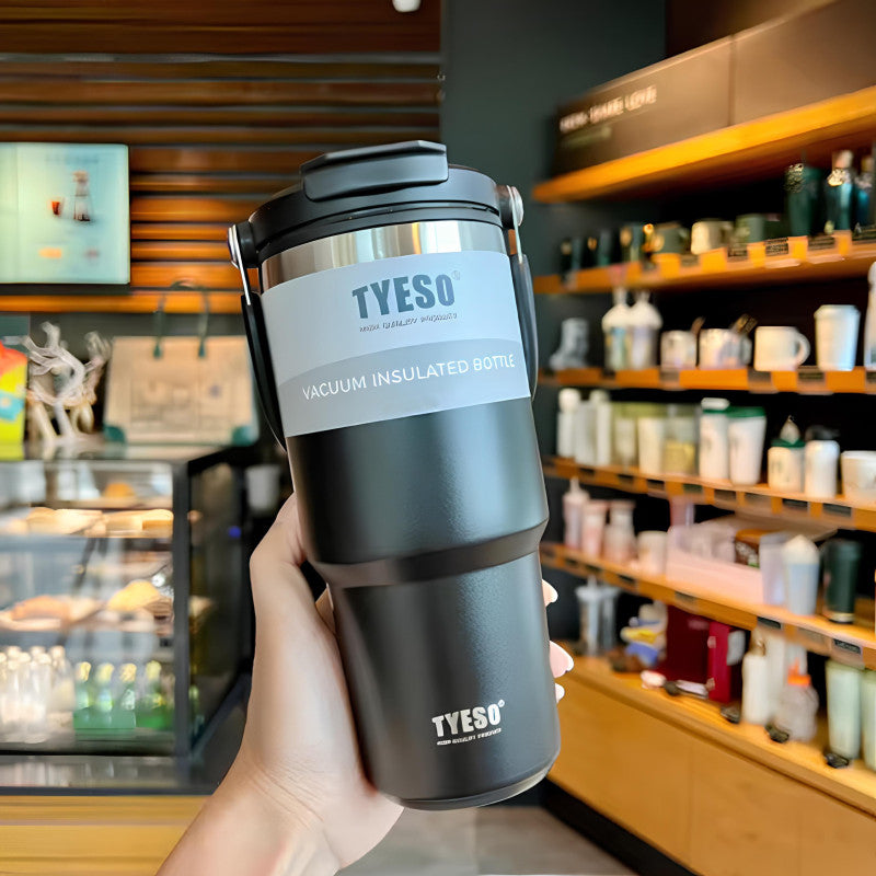 “TYESO® SteelCore Stainless Steel Dual-Lid Tumbler with Top-Handle (900ml) (TS-8828)”