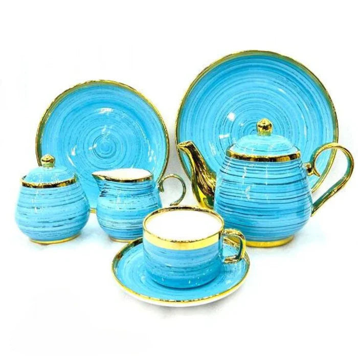 24 Pcs Bone China Spiral Hand Painted Pattern Tea Set