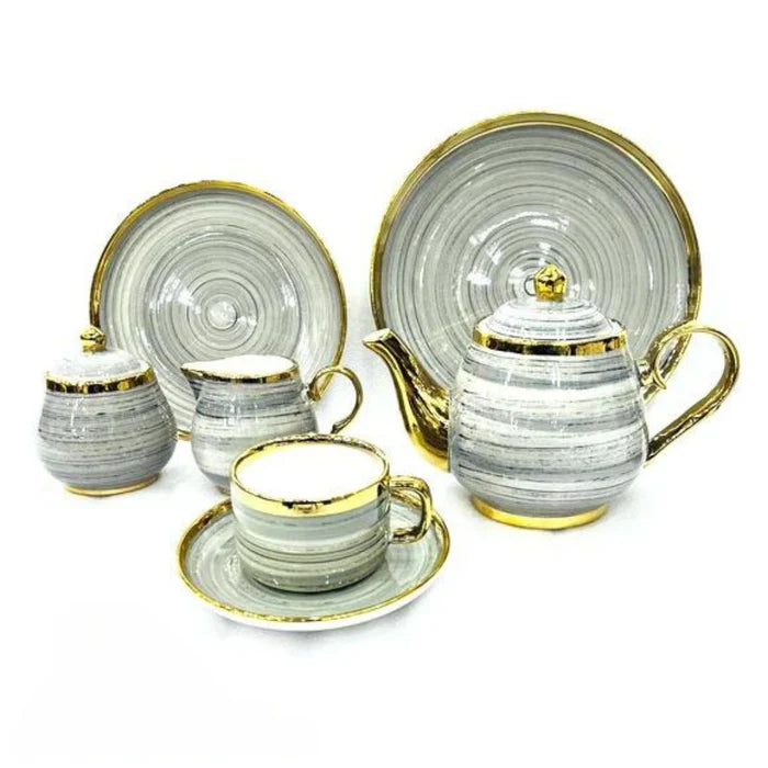 24 Pcs Bone China Spiral Hand Painted Pattern Tea Set