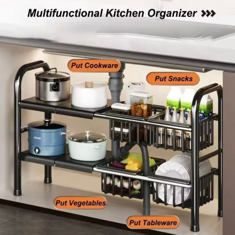 2 Tier Under Sink Organizer – Expandable Cabinet Shelf & Multifunctional Kitchen Organizer