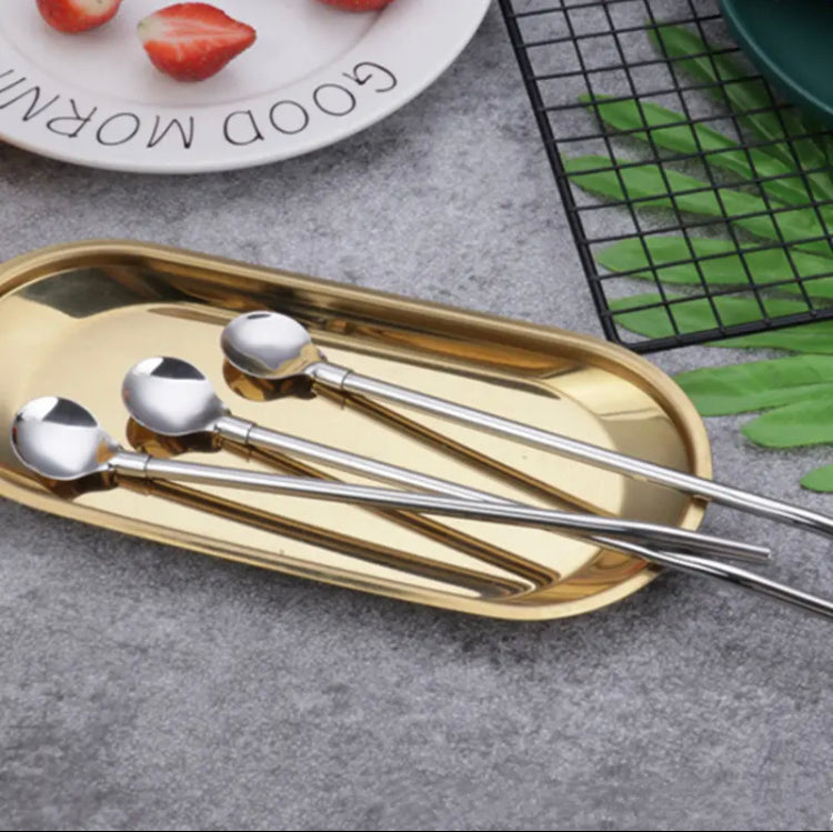 Stainless Steel Elbow Tube Straw Spoon