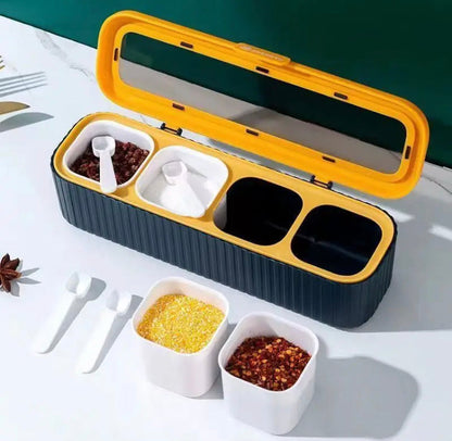 4 Grids Seasoning Spices Box with Spoons
