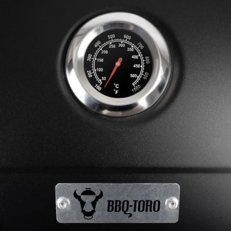 Charcoal BBQ Grill Trolley with Lid, Coals Tray Height Adjustable with thermometer