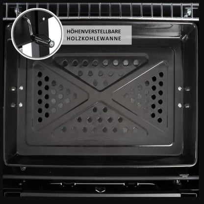 Charcoal BBQ Grill Trolley with Lid, Coals Tray Height Adjustable with thermometer