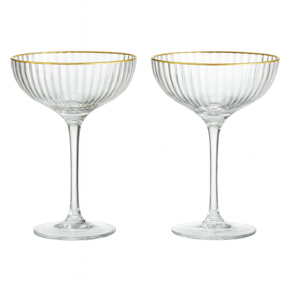Gold-Rim Coupe Glass Set – 2 Pcs (Vintage Style)