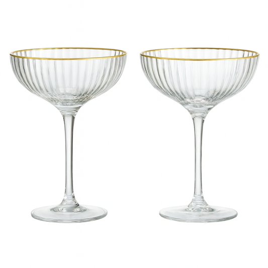 Gold-Rim Coupe Glass Set – 2 Pcs (Vintage Style)