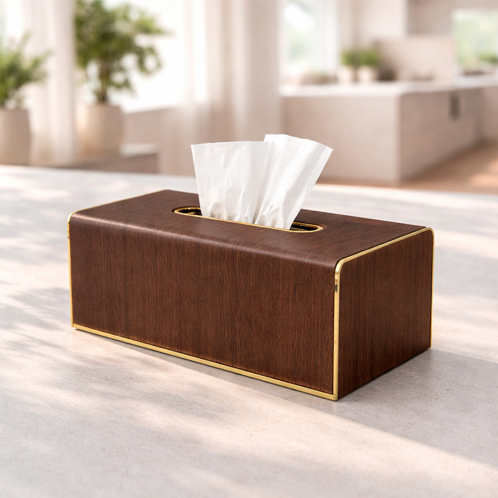 Luxury Textured Tissue Box with Gold Trim
