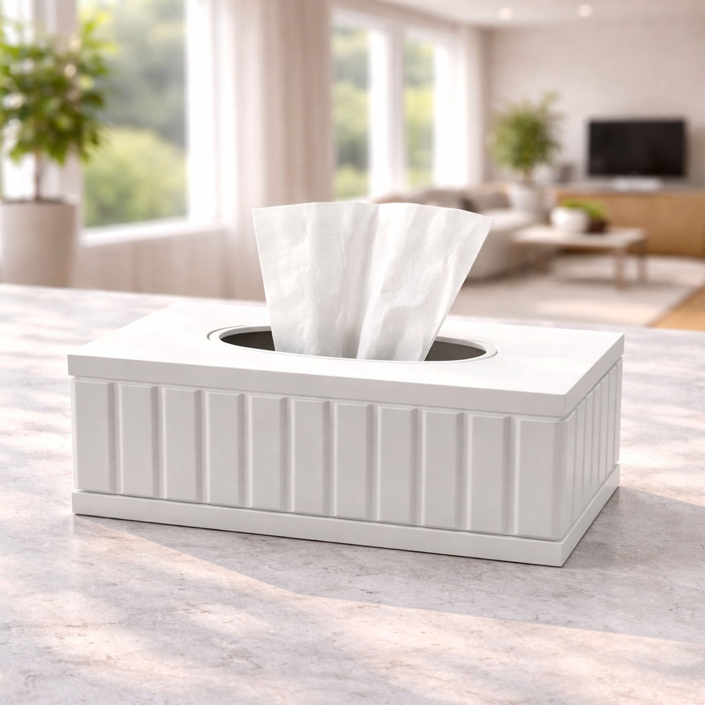 MDF Wooden White Tissue Box