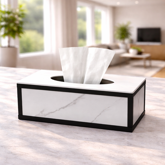 MDF Wooden White Marble Tissue Box