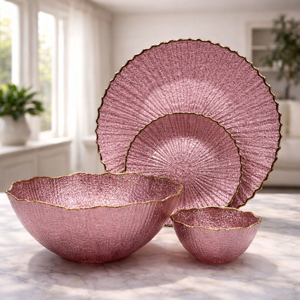 Royal Ember 14 Pcs Glass Serving Set – Pink