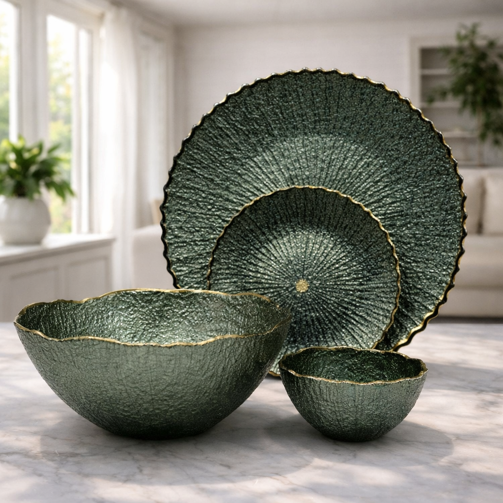 Royal Ember 14 Pcs Glass Serving Set – Green