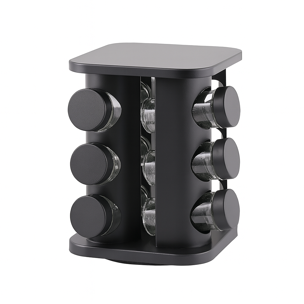 Modern Matte Black Revolving Spice Organizer (12 Pc.)