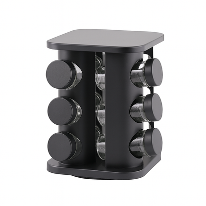 Modern Matte Black Revolving Spice Organizer (12 Pc.)