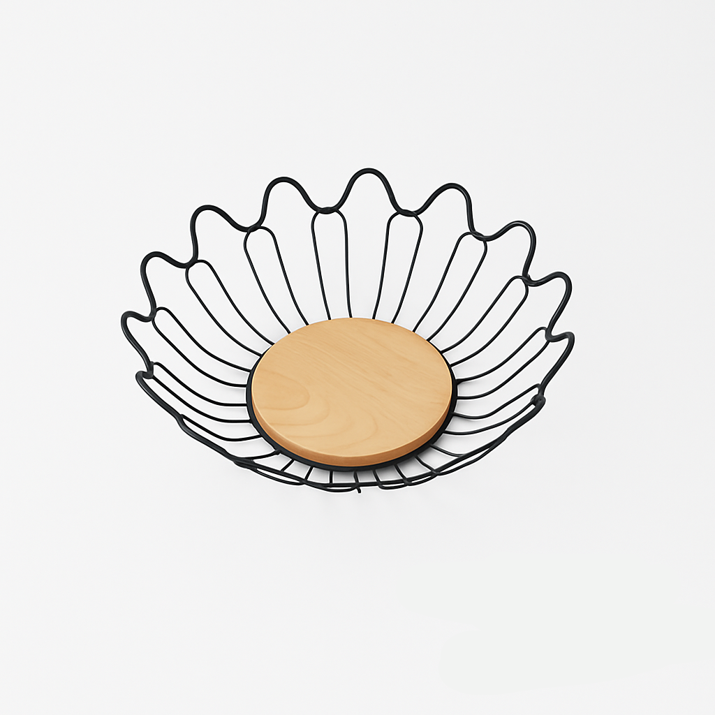 Leaf Shaped Metallic & Oak Fruit Basket