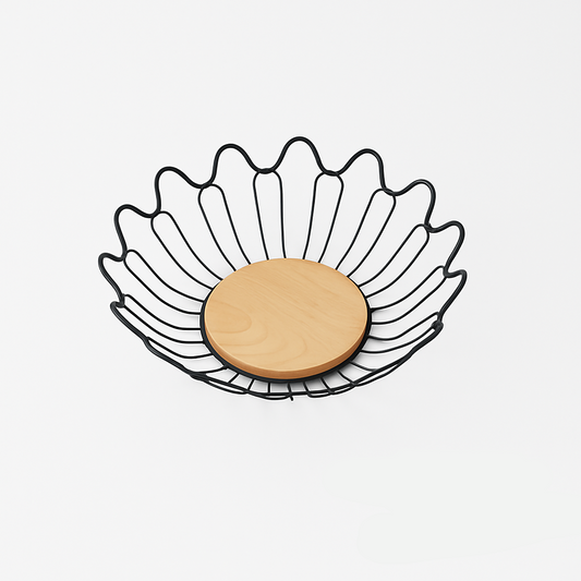 Leaf Shaped Metallic & Oak Fruit Basket