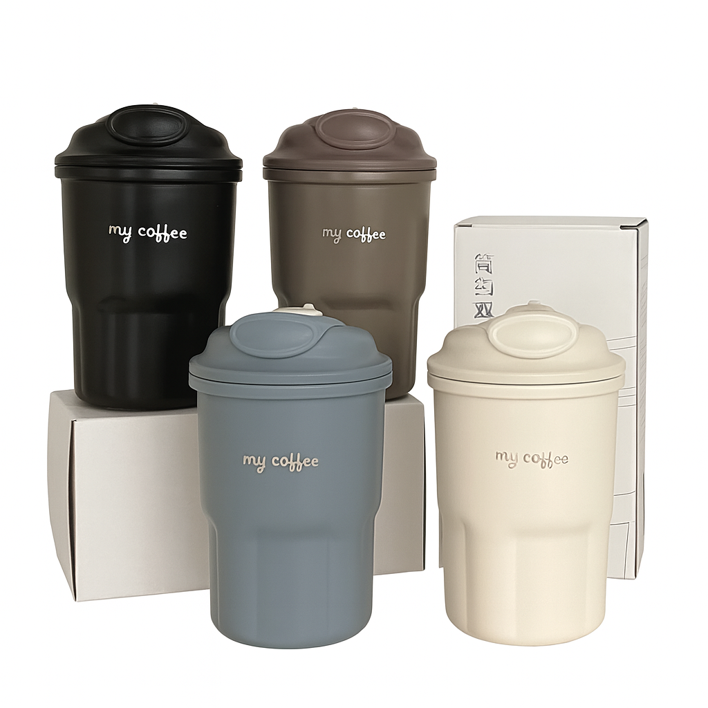 600ml Cute Korean Coffee Cup Thermos With Straw