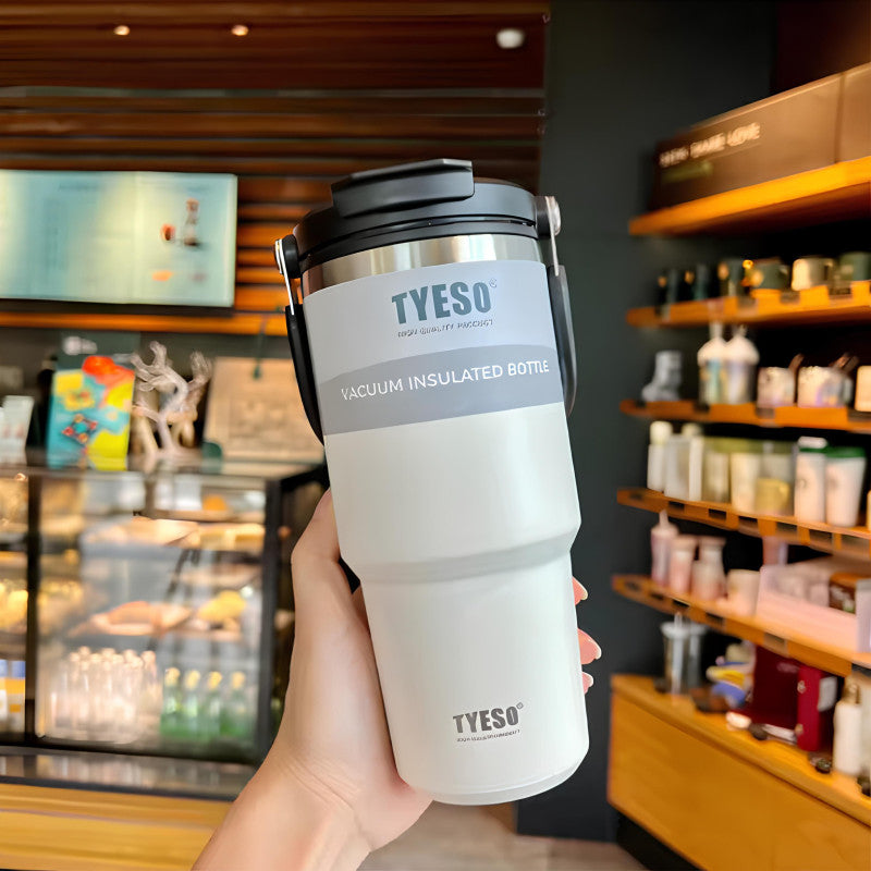 “TYESO® SteelCore Stainless Steel Dual-Lid Tumbler with Top-Handle (900ml) (TS-8828)”
