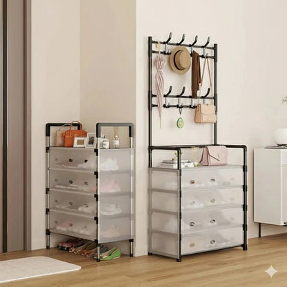 Entryway Organization Unit with Coat Rack and Shoe Storage