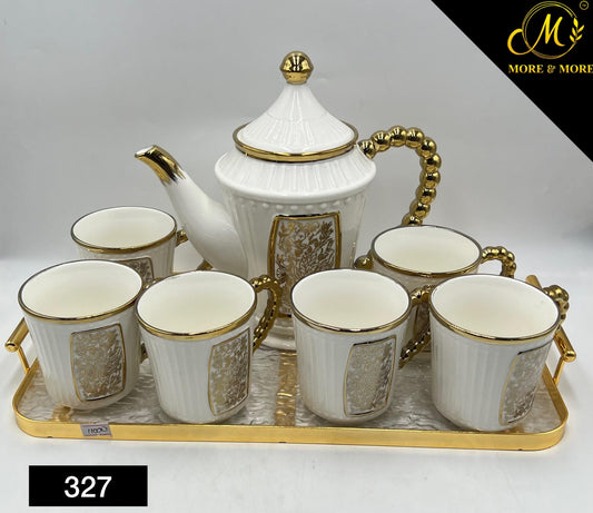 9-Pcs Ceramic Coffee Set In White With Golden Finish