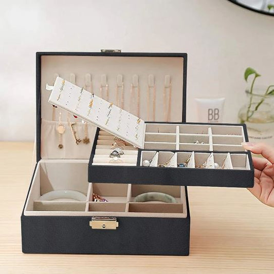 Double-Layer Large Creative Jewelry Box for Women Girls, Lockable PU Leather Storage Case