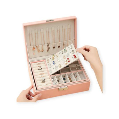 Double-Layer Large Creative Jewelry Box for Women Girls, Lockable PU Leather Storage Case