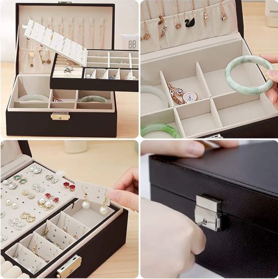Double-Layer Large Creative Jewelry Box for Women Girls, Lockable PU Leather Storage Case