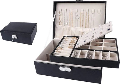 Double-Layer Large Creative Jewelry Box for Women Girls, Lockable PU Leather Storage Case