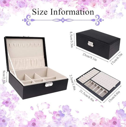 Double-Layer Large Creative Jewelry Box for Women Girls, Lockable PU Leather Storage Case