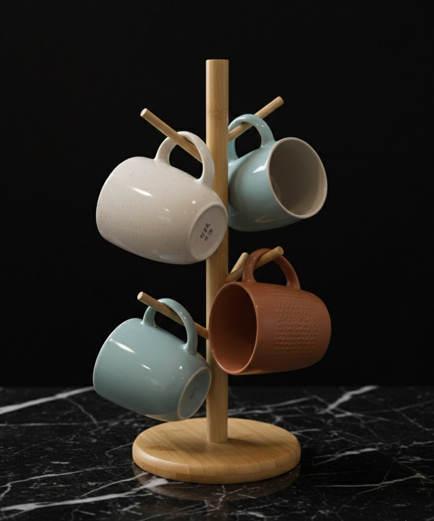 Creative Wooden Bamboo Cup Storage Rack – Tree Shaped Desktop Coffee & Tea Holder