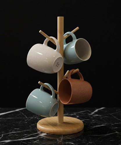 Creative Wooden Bamboo Cup Storage Rack – Tree Shaped Desktop Coffee & Tea Holder