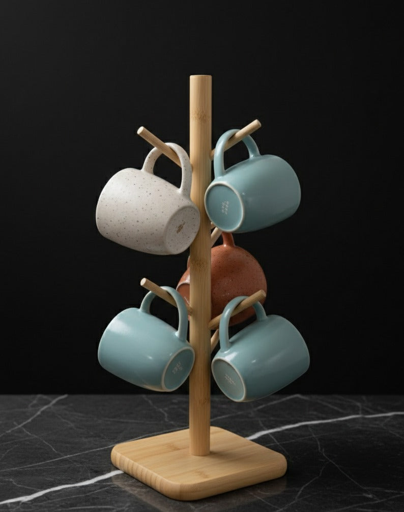 Creative Wooden Bamboo Cup Storage Rack – Tree Shaped Desktop Coffee & Tea Holder