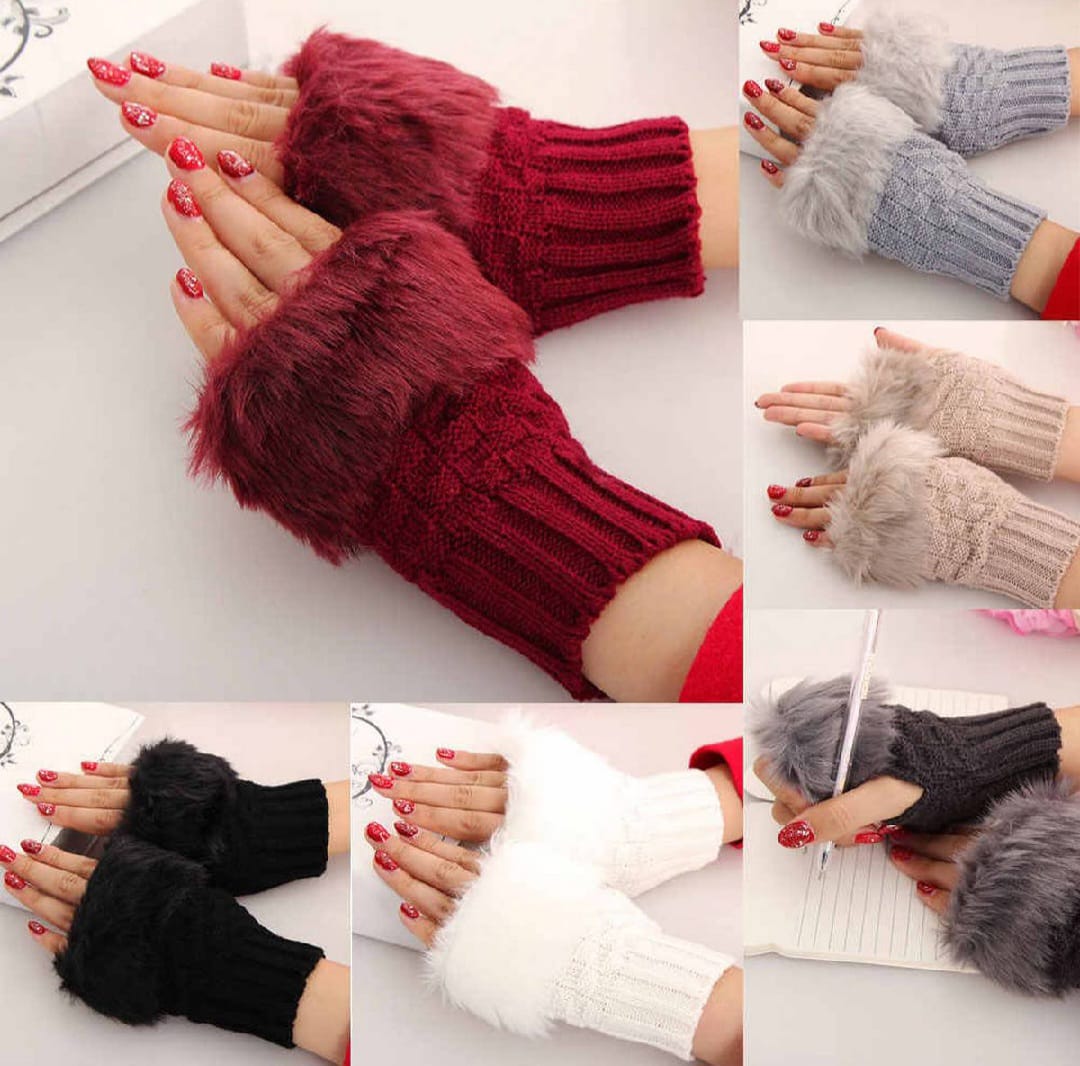 Women Fur Winter Knitted Warm Gloves for Women