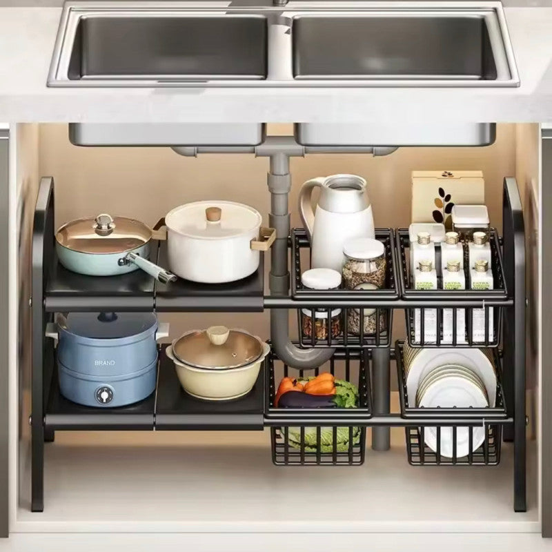 2 Tier Under Sink Organizer – Expandable Cabinet Shelf & Multifunctional Kitchen Organizer