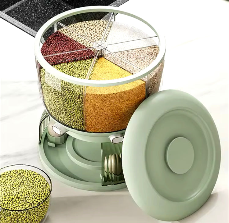 Rotating 6 Grids Cereal Rice Dispenser with Egg Rack