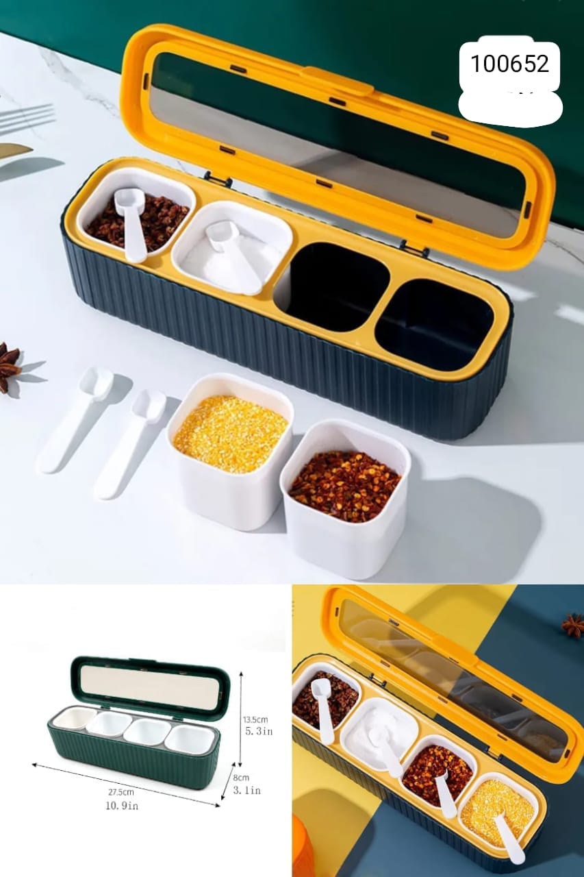 4 Grids Seasoning Spices Box with Spoons