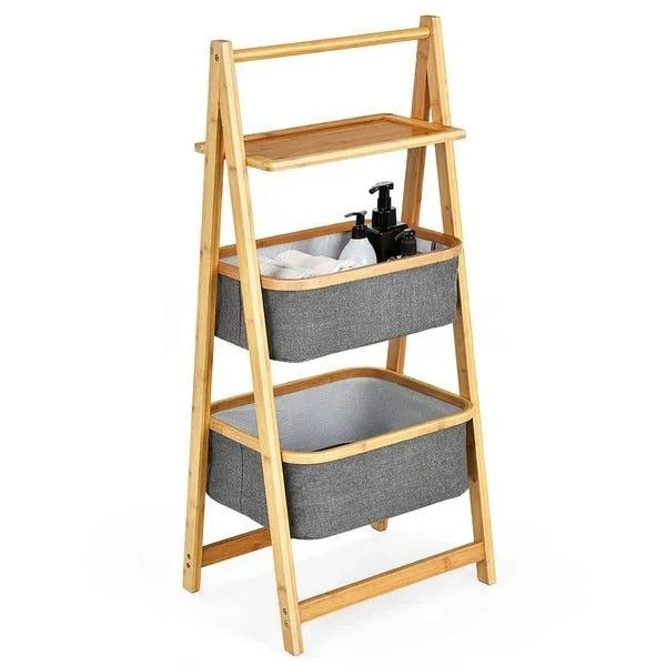 A-Frame 2 Tier Laundry Hamper With Shelf-Natural