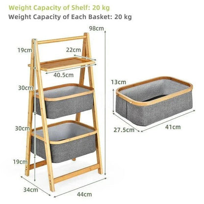 A-Frame 2 Tier Laundry Hamper With Shelf-Natural