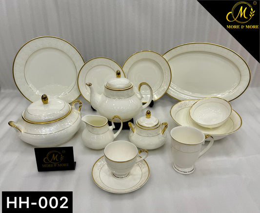 More & More Crockery Gold Embossed Super Bone China Dinner Set – 69 Pcs (8-Person) – Design HH-002