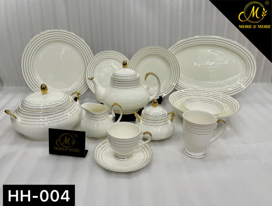 More & More Crockery Gold Embossed Super Bone China Dinner Set – 69 Pcs (8-Person) – Design HH-004