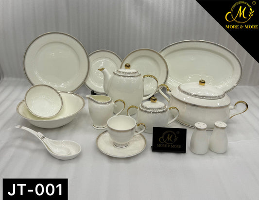More & More Crockery Gold Embossed Super Bone China Dinner Set – 73 Pcs (8-Person) – Design JT-001