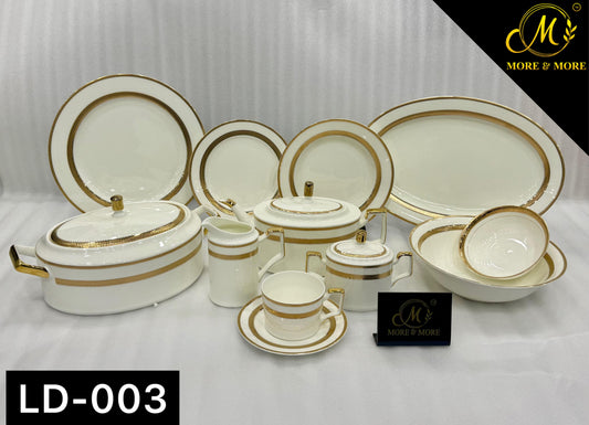 More & More Crockery Gold Embossed Super Bone China Dinner Set – 61 Pcs (8-Person) – Design LD-003