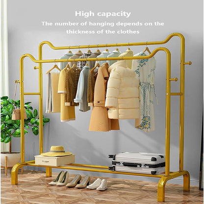 Double Pole Freestanding Clothing Rack | Coat Hanger with Lower Storage Shelf for Clothes & Accessories