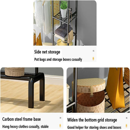 Double Pole Freestanding Clothing Rack | Coat Hanger with Lower Storage Shelf for Clothes & Accessories