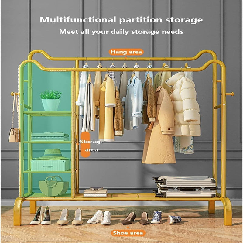 Double Pole Freestanding Clothing Rack | Coat Hanger with Lower Storage Shelf for Clothes & Accessories