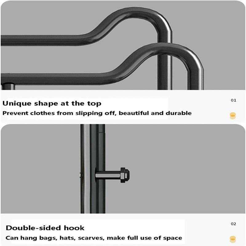 Double Pole Freestanding Clothing Rack | Coat Hanger with Lower Storage Shelf for Clothes & Accessories