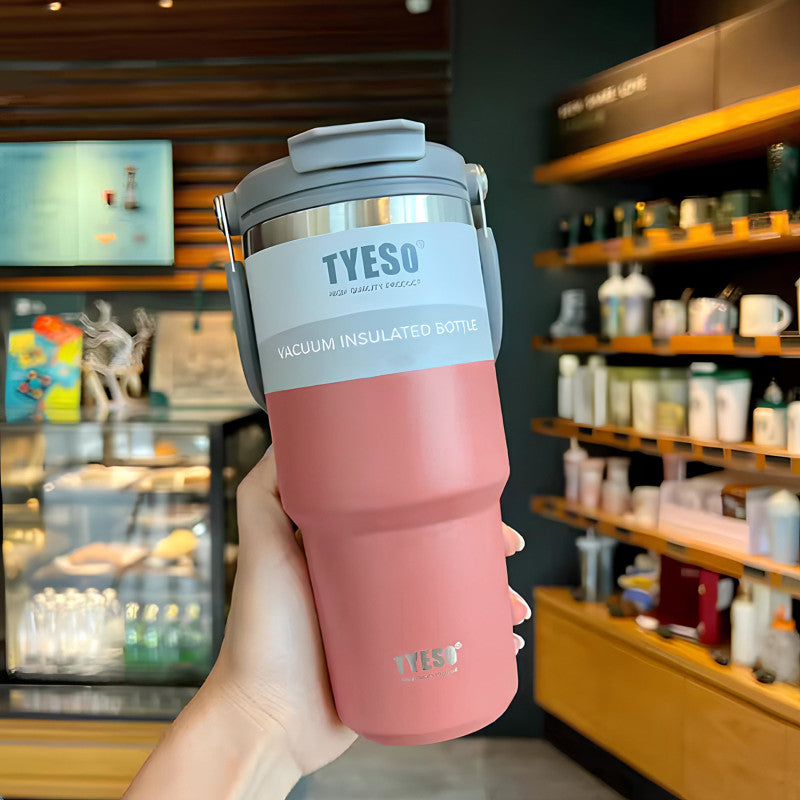 “TYESO® SteelCore Stainless Steel Dual-Lid Tumbler with Top-Handle (900ml) (TS-8828)”