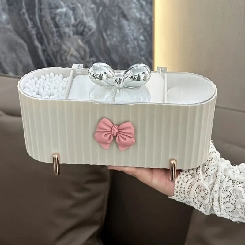 Adorable Bow 3-Compartment Makeup Organizer | Cosmetic Storage Tray for Desk & Vanity