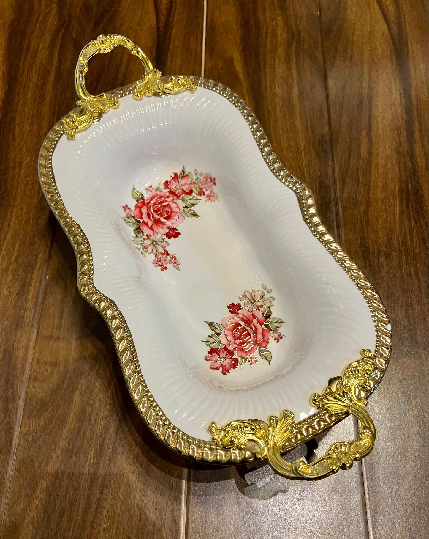 Angle Pink Rose Porcelain Dish 1Pcs