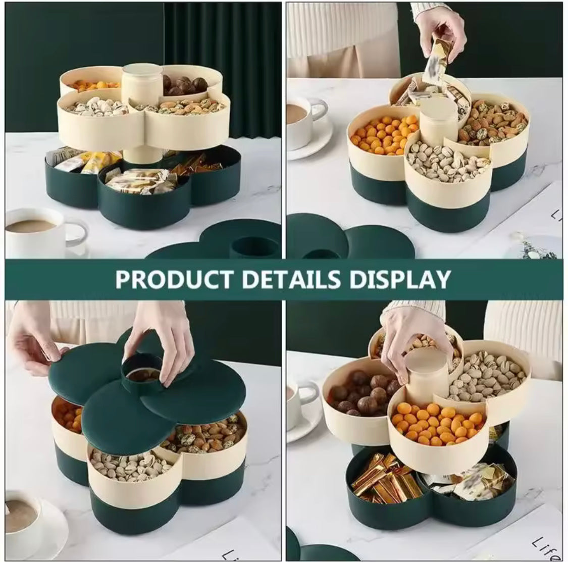 2 Layer Rotating Dry Fruit Tray, Flower Shaped Dry Fruit Storage Organizer, Candy Food Serving Tray