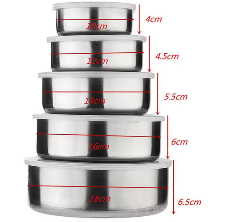 5 pcs Set of Stainless Steel Bowls with Lids
